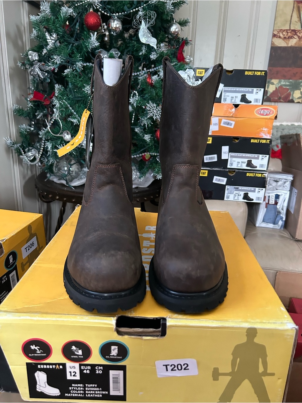 Eurostar Men's Brown Leather Work Boots, size 12, new in box